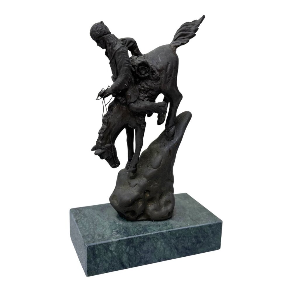 Andrea by Sadek Bronze On Marble Frontiers man On Horse, in style of Remington 5